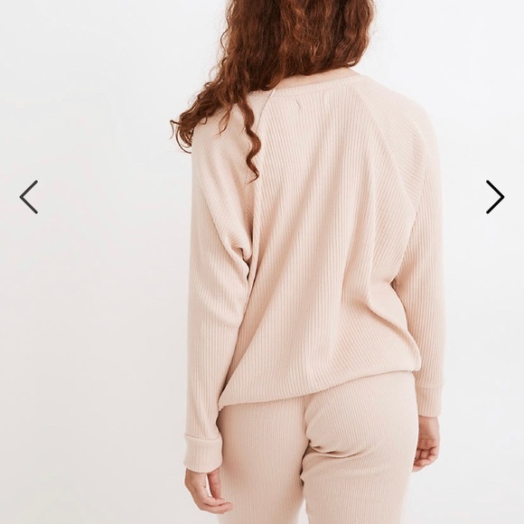 NWT- Madewell Pink Ribbed Knit Drawstring Pajama Top - Picture 3 of 8